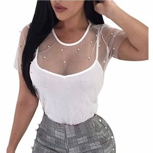 Free white beaded mesh top